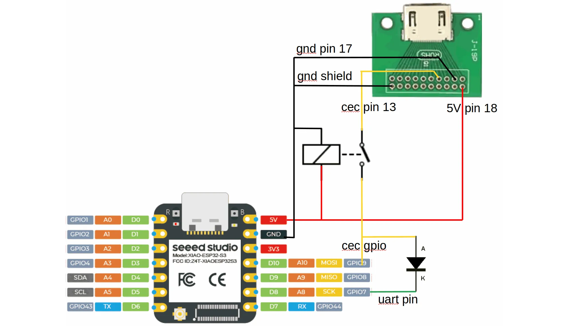 Schematics with a relay and a diode