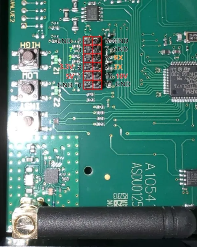 Pinout of the 12 pin connector on the DucoBox main board