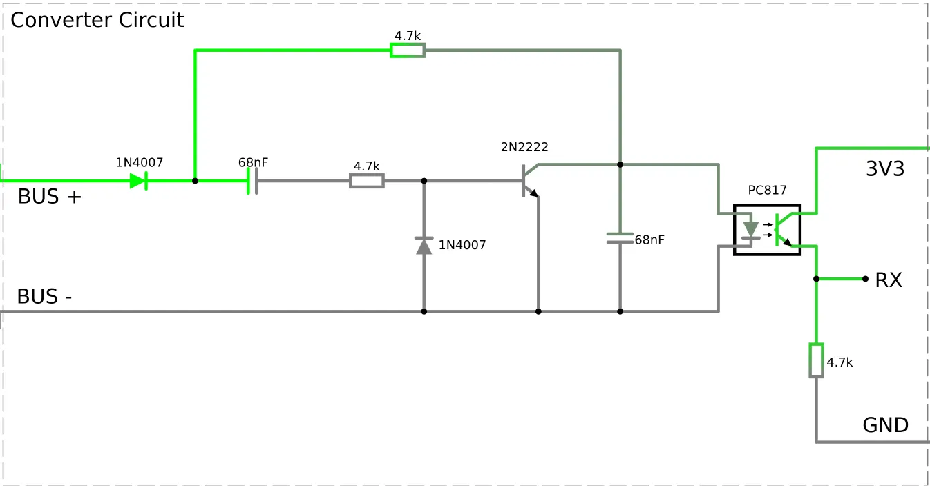 Optocoupler based Systa Bus to UART receive converter schematic